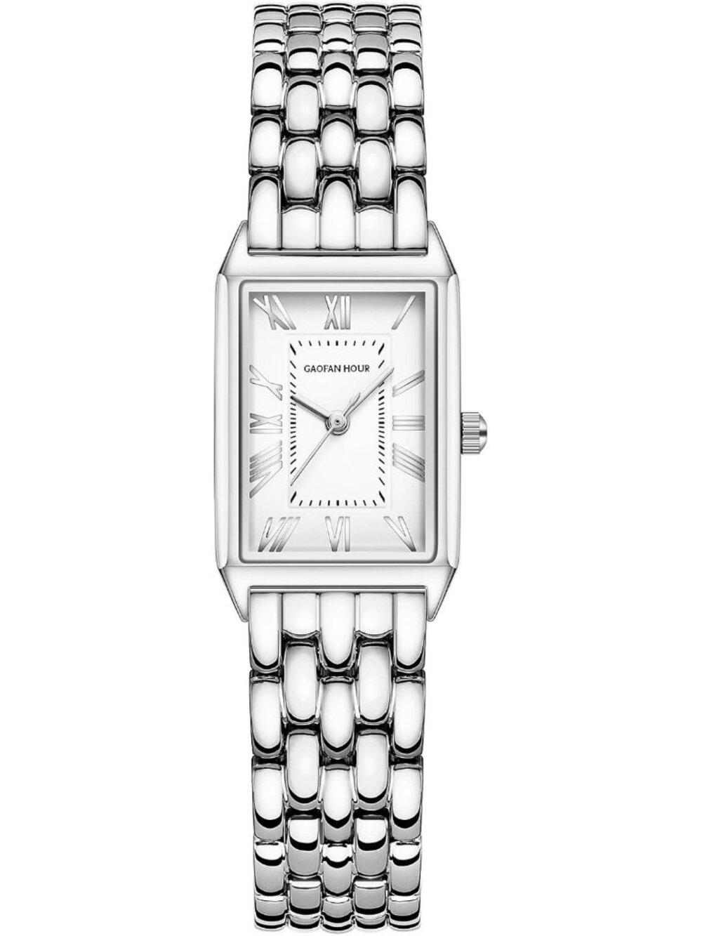 Women's White Silver Vintage Rectangular Case Stainless Steel Band Wrist Watches - Picture 1 of 6